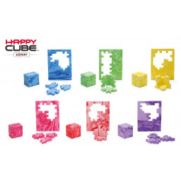 Les différentes plaques et les cubes associés du jeu happy Cube Expert