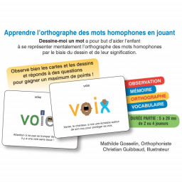 Dos de la boite du jeu Dessine-moi un mot les homophones niveau 2