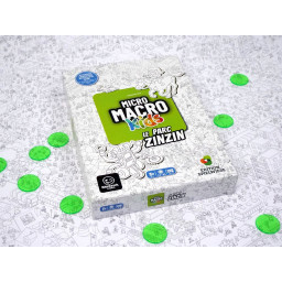 Boite, plateau et jetons du jeu Micro Macro kids le Parc Zinzin