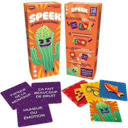 Boite et exemple de cartes du jeu Speek