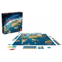 boite et matériel du jeu Expéditions Autour du Monde de Super Meeple