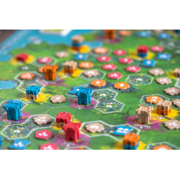 Zoom sur le plateau et les pièces du jeu Rebirth