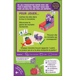 Dos de la boite du jeu pour enfants Les Monstres Dé-Traqués